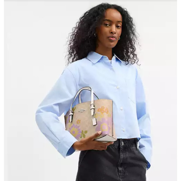 Coach Mollie Tote Bag 25 In Signature Canvas With Floral Print CBT23 Sand NWT - Picture 4 of 10